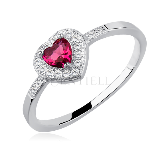 Silver (925) heart ring with ruby zirconia