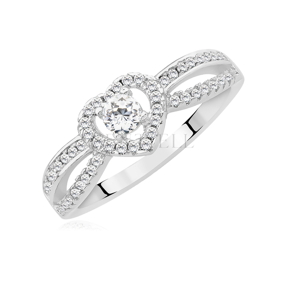 Silver (925) heart ring with white zirconia