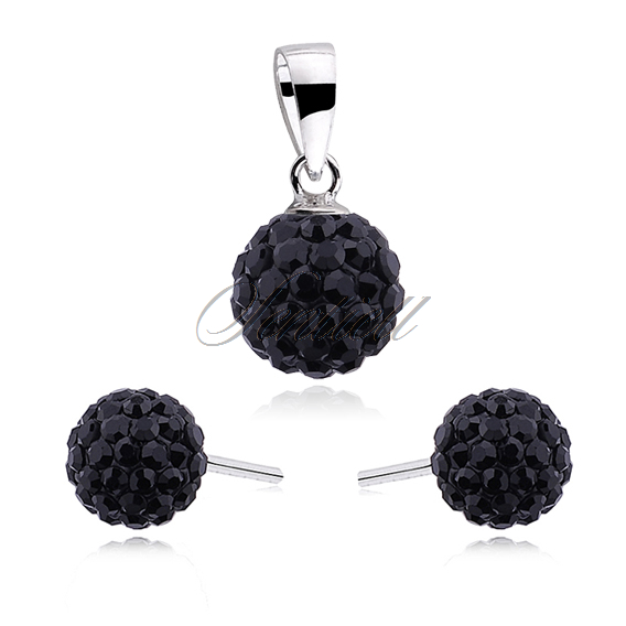 Silver (925) jewelry set - black balls