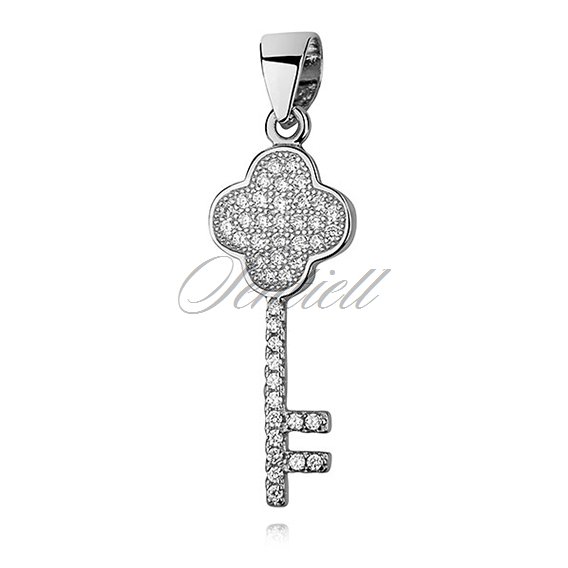 Silver (925) key pendant with zirconia - clover
