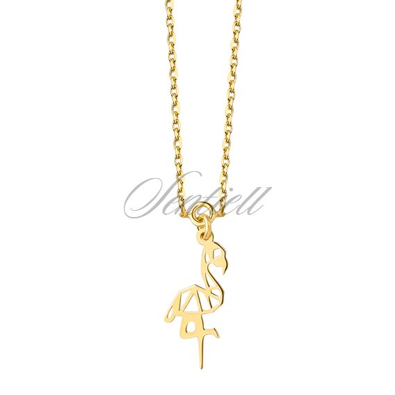 Silver (925) necklace - Origami flamingo, gold-plated