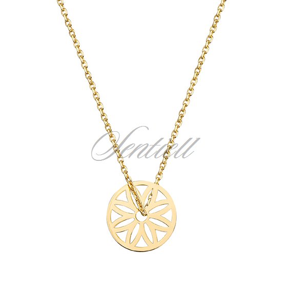 Silver (925) necklace - circle with openwork flower, gold-plated