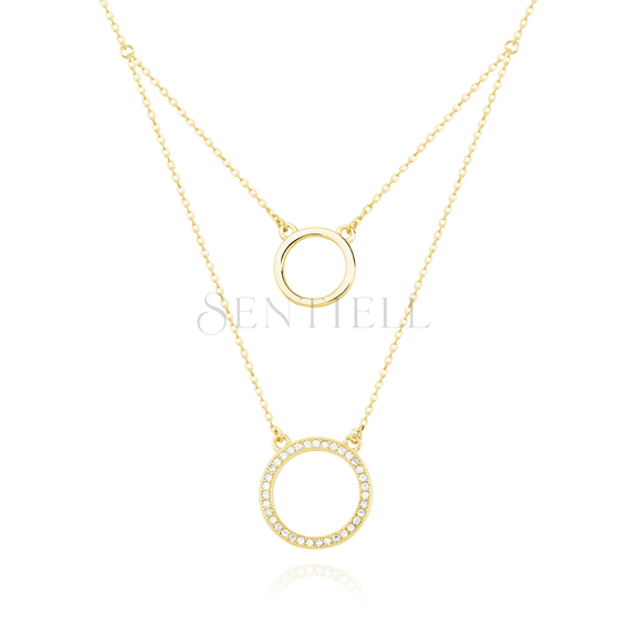 Silver (925) necklace - cirlces with zirconia - gold-plated