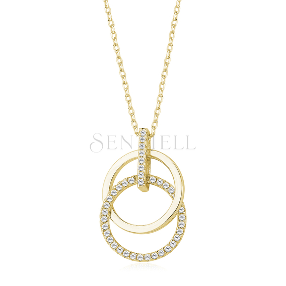 Silver (925) necklace - cirlces with zirconia - gold-plated