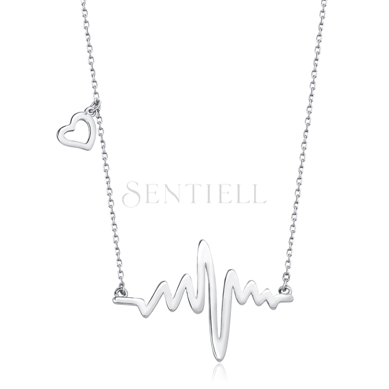 Silver (925) necklace heart and heartbeat