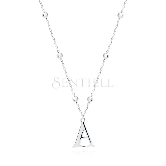 Silver (925) necklace - letter A on chain with balls