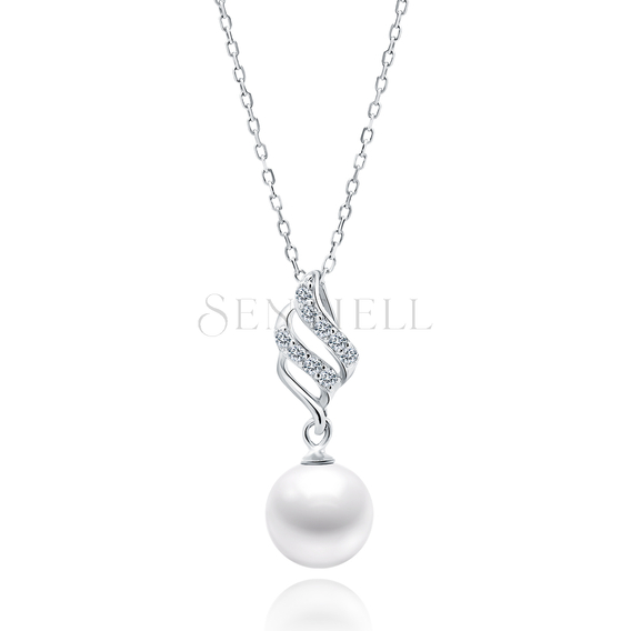 Silver (925) necklace pearl with white zirconias