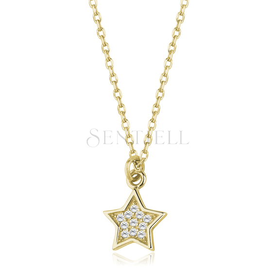 Silver (925) necklace - star with zirconia, gold-plated