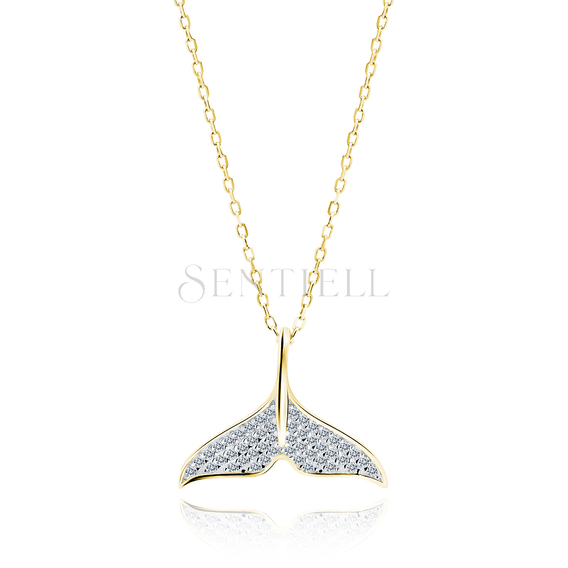 Silver (925) necklace whale tail with zirconias - gold-plated