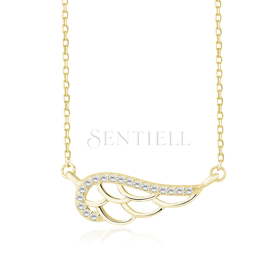 Silver (925) necklace - wing with zirconia, gold-plated