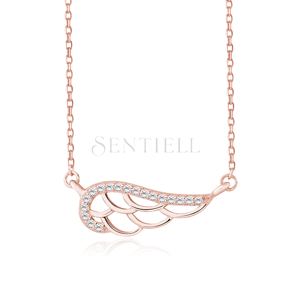 Silver (925) necklace - wing with zirconia, rose gold-plated