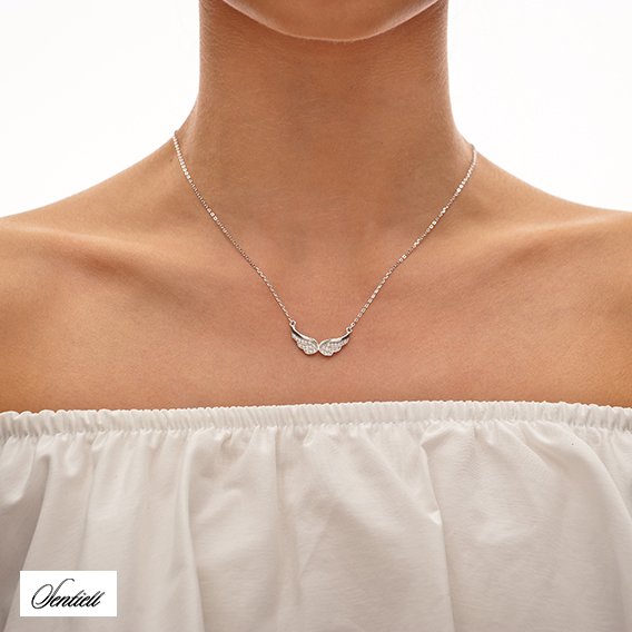 Silver (925) necklace - wings with zirconia