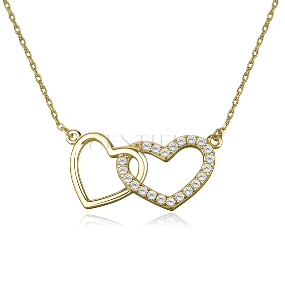 Silver (925) necklace with hearts pendant, gold-plated