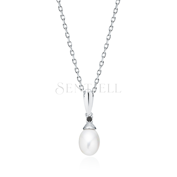 Silver (925) necklace with pearl and black zirconia