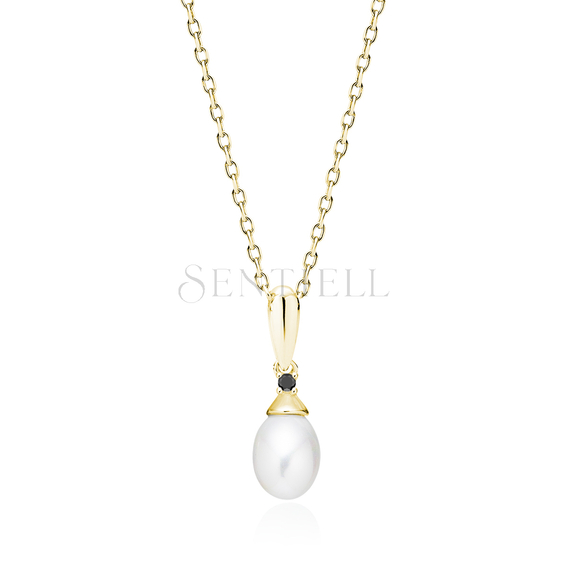 Silver (925) necklace with pearl and black zirconia