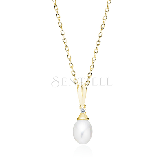 Silver (925) necklace with pearl and white zirconia