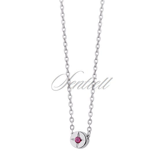 Silver (925) necklace with round ruby colored zirconia pendant