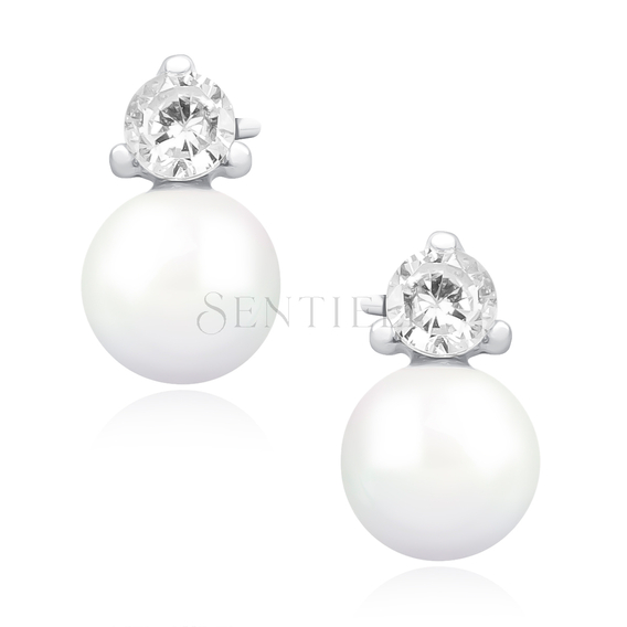 Silver (925) pearl earrings with pearl and white zirconia