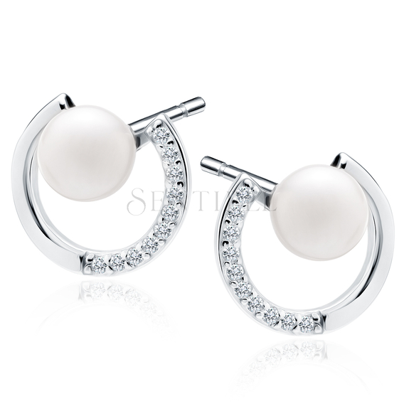 Silver (925) pearl earrings with pearl and white zirconias