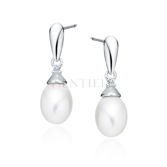 Silver (925) pearl earrings with white zirconia