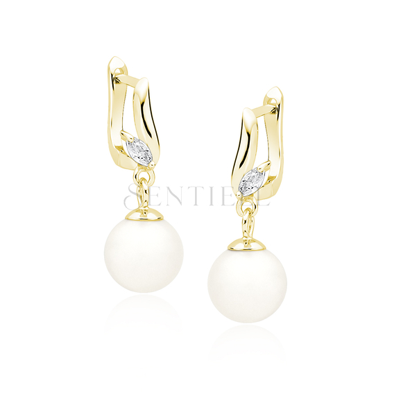 Silver (925) pearl gold-plated earrings with zirconia