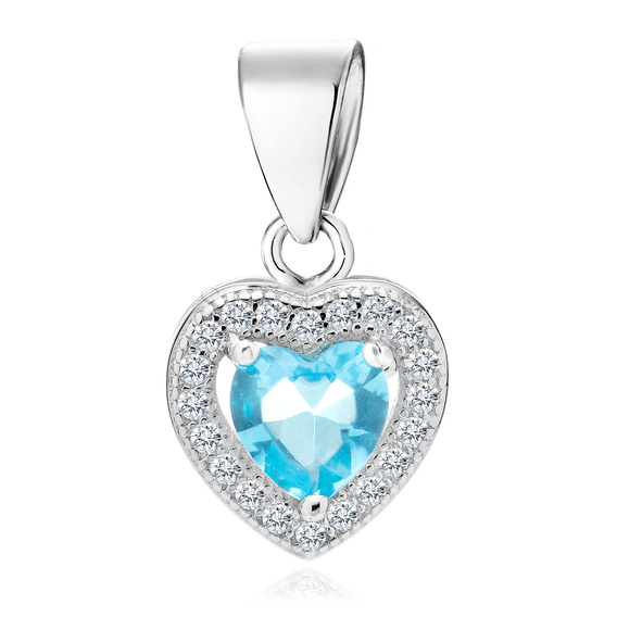 Silver (925) pendant aquamarine colored zirconia - heart