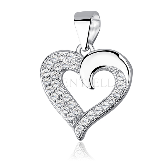 Silver (925) pendant - hollow heart with zirconia