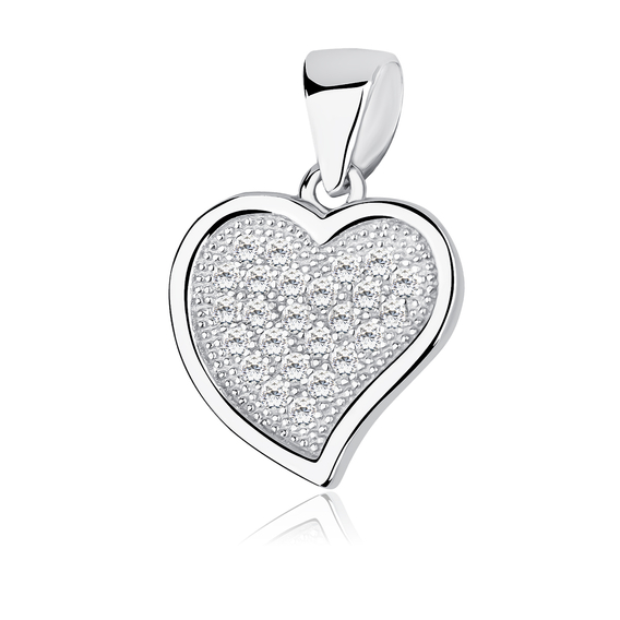 Silver (925) pendant - hollow heart with zirconia