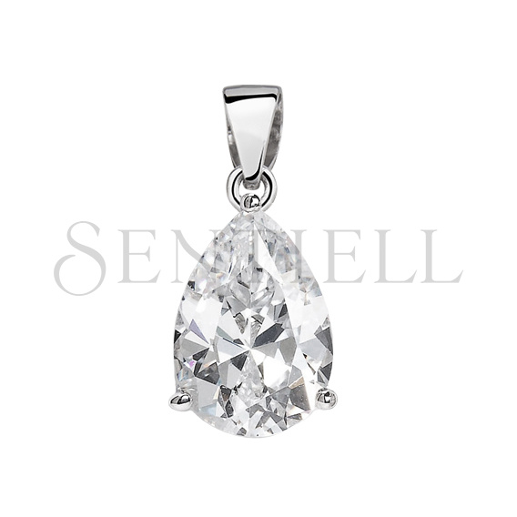 Silver (925) pendant tear-shaped white zirconia - 10 x 12mm