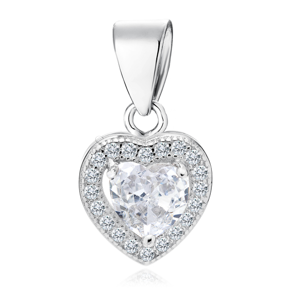 Silver (925) pendant white colored zirconia - heart