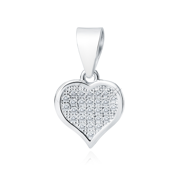 Silver (925) pendant white  - heart filled with zircons