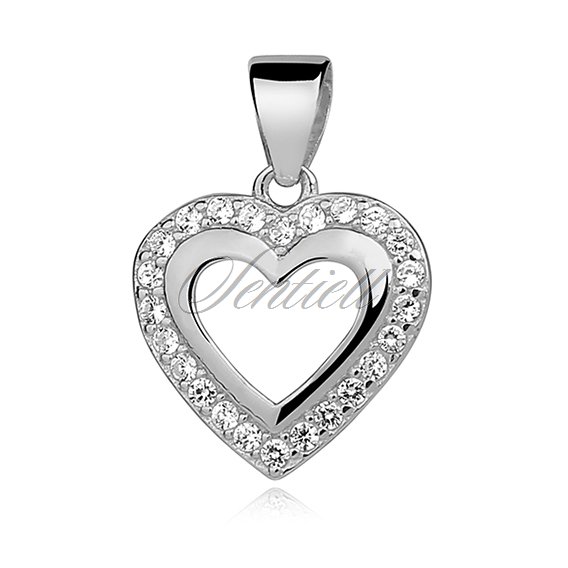 Silver (925) pendant white zirconia - heart adored with zirconia