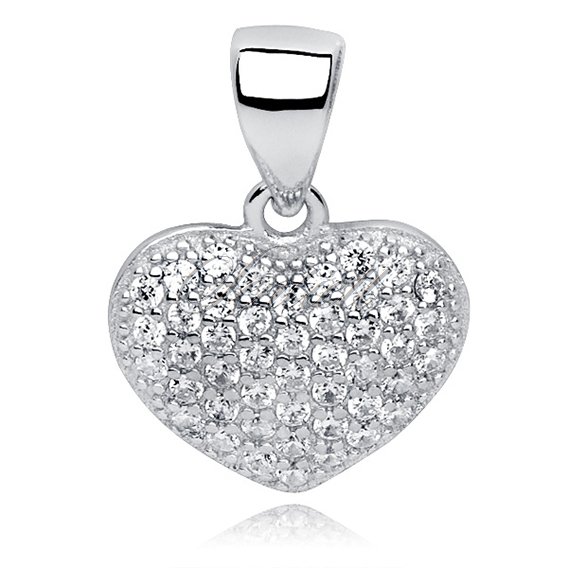 Silver (925) pendant white zirconia - heart convex