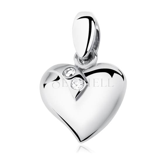 Silver (925) pendant white zirconia - heart decorated with two zircons