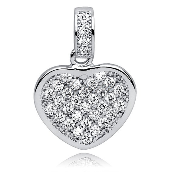 Silver (925) pendant white zirconia - heart filled with zircons
