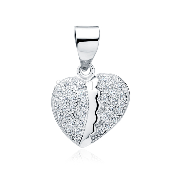 Silver (925) pendant white zirconia - heart microsetting