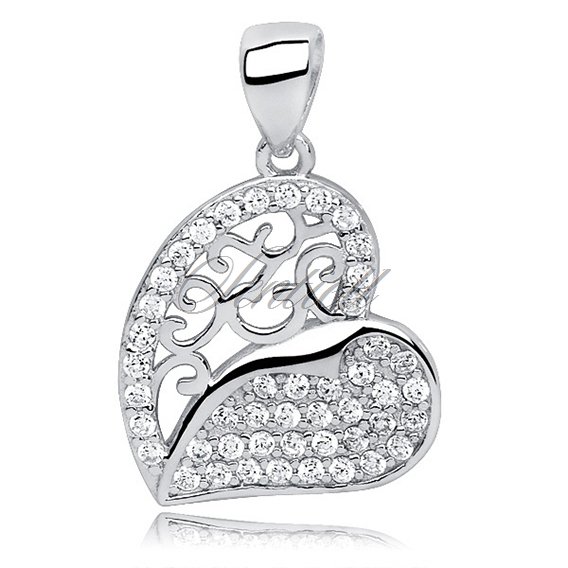 Silver (925) pendant white zirconia - heart openwork