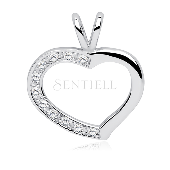 Silver (925) pendant white zirconia - heart  rounded