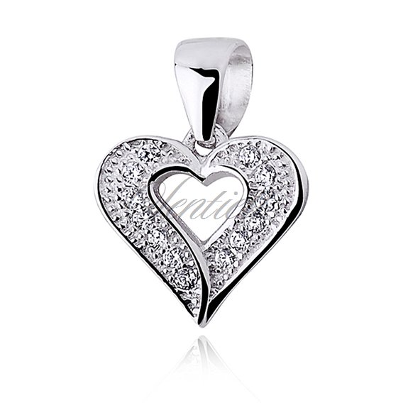 Silver (925) pendant white zirconia - heart wide