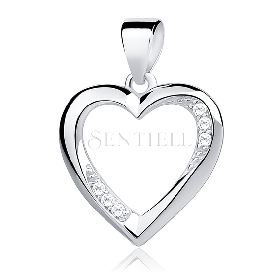 Silver (925) pendant white zirconia - hollow heart