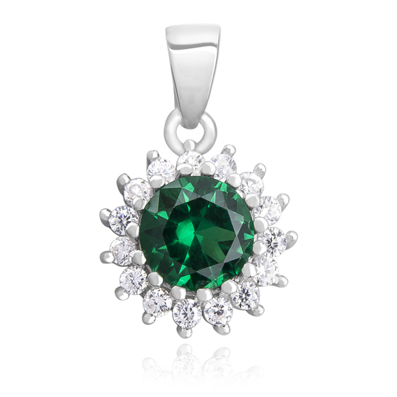 Silver (925) pendant with elegant round emerald zirconia