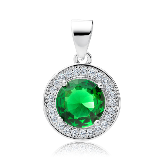 Silver (925) pendant with round emerald zirconia