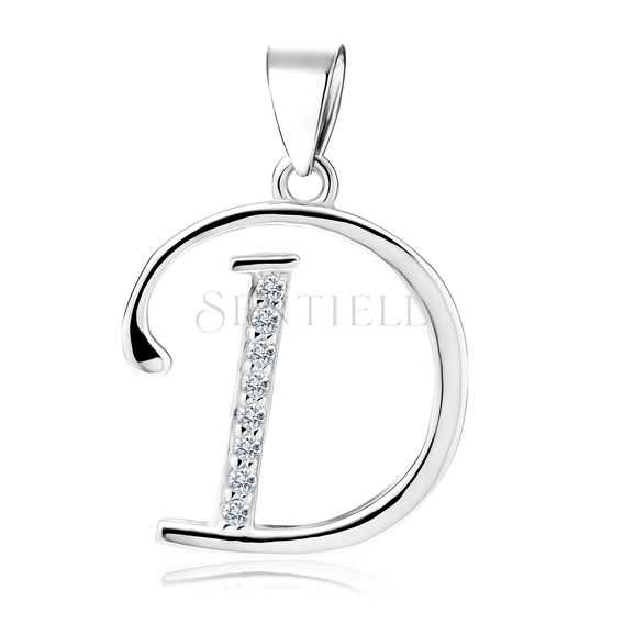 Silver (925) pendant with white zirconias - letter D