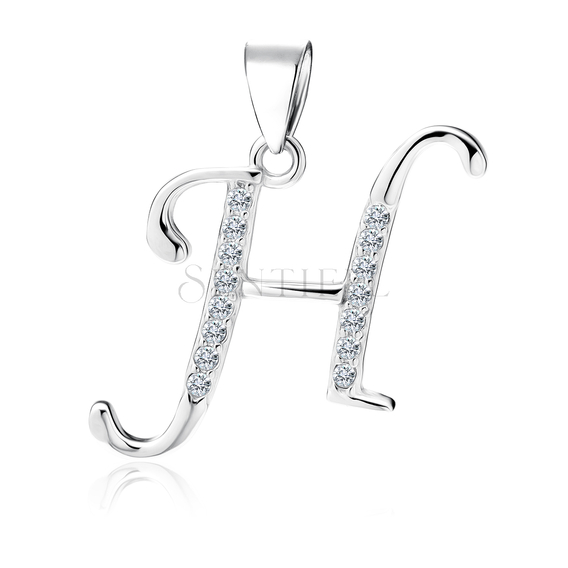 Silver (925) pendant with white zirconias - letter H