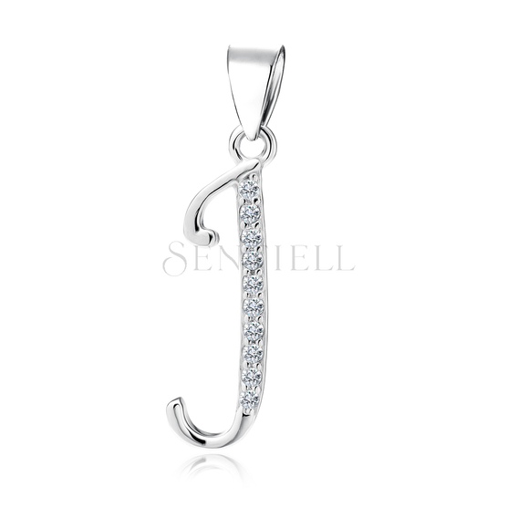 Silver (925) pendant with white zirconias - letter J