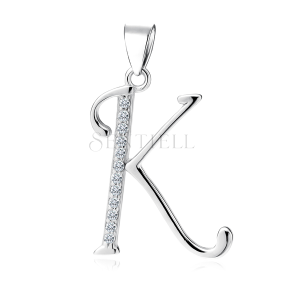 Silver (925) pendant with white zirconias - letter K