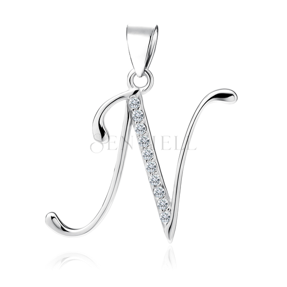 Silver (925) pendant with white zirconias - letter N