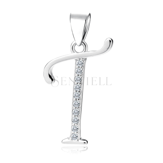 Silver (925) pendant with white zirconias - letter T