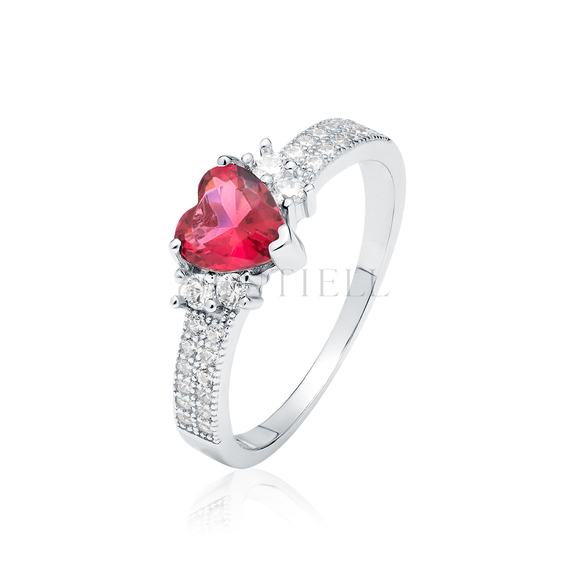 Silver (925) ring heart - ruby zirconia