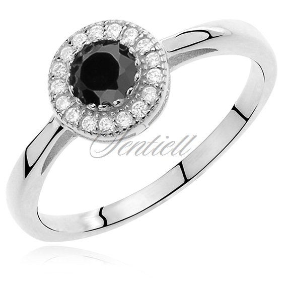 Silver (925) ring with black round zirconia microsetting